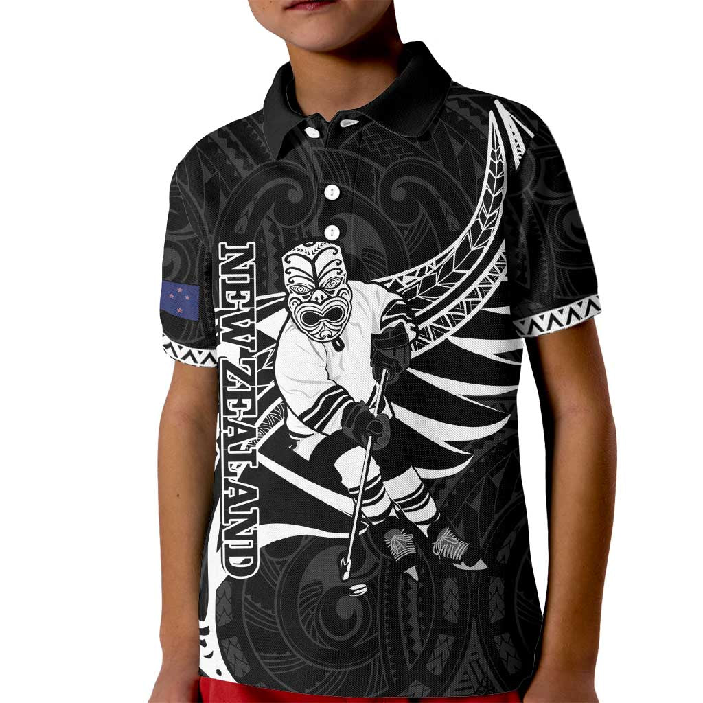 Custom Aotearoa Ice Hockey Kid Polo Shirt NZ Tiki Mascot - Maori Pattern - Vibe Hoodie Shop