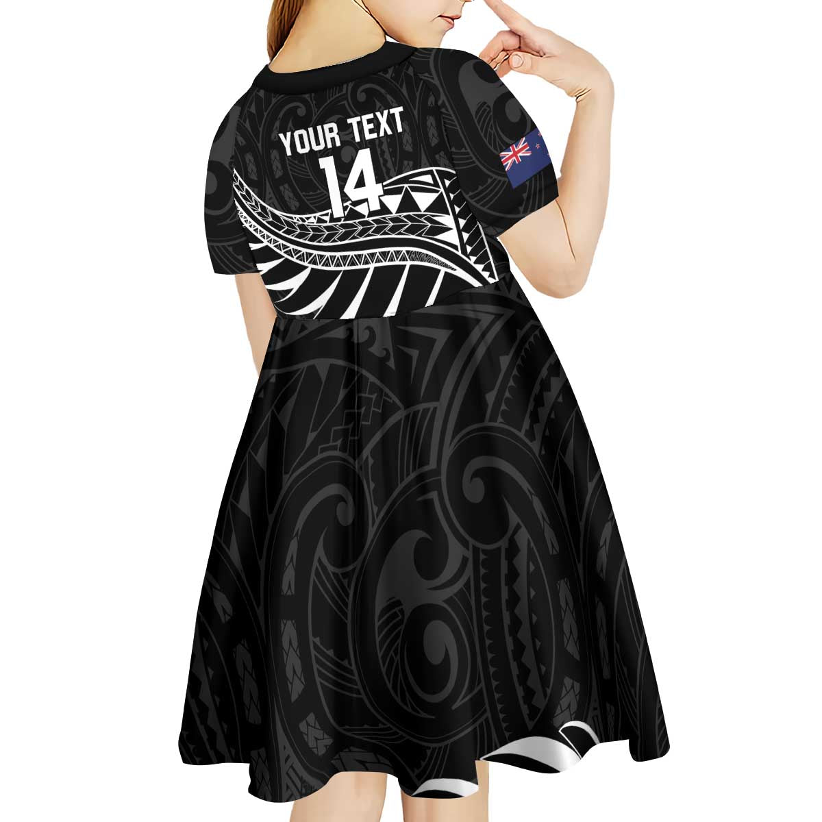 Custom Aotearoa Ice Hockey Kid Short Sleeve Dress NZ Tiki Mascot - Maori Pattern - Vibe Hoodie Shop