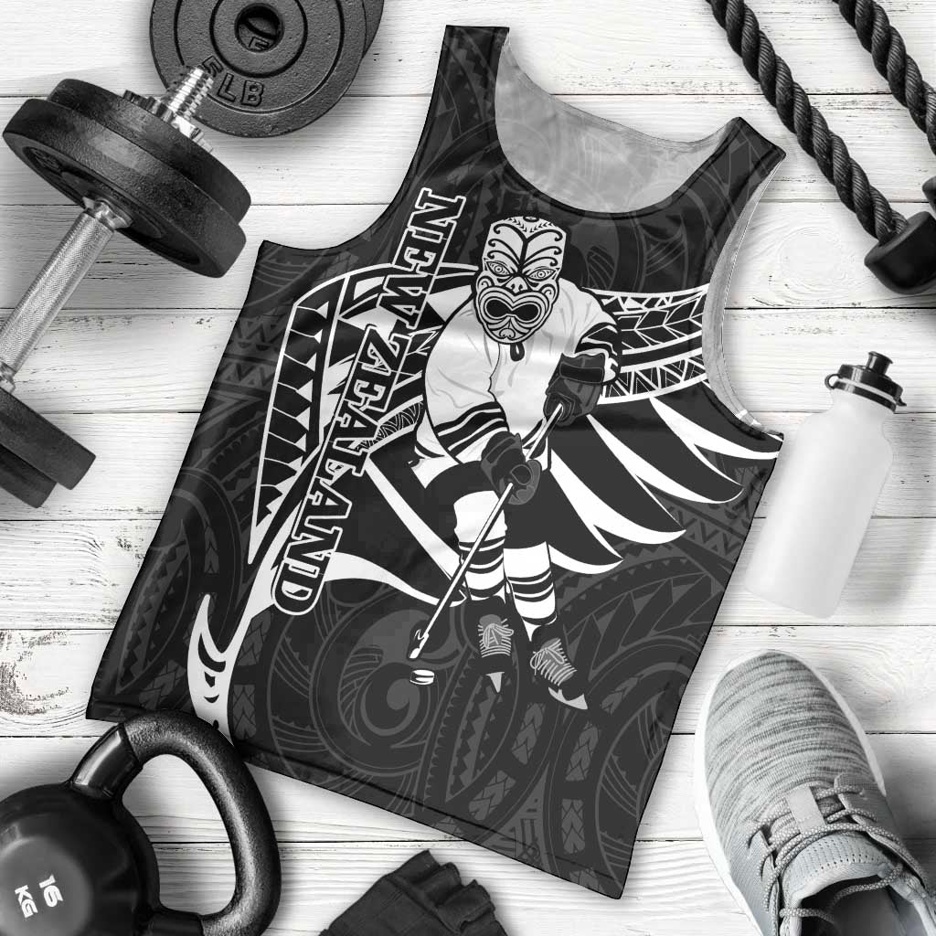 Custom Aotearoa Ice Hockey Men Tank Top NZ Tiki Mascot - Maori Pattern - Vibe Hoodie Shop