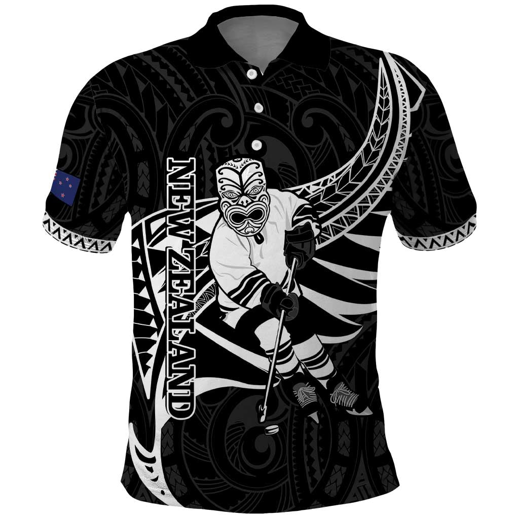 Custom Aotearoa Ice Hockey Polo Shirt NZ Tiki Mascot - Maori Pattern - Vibe Hoodie Shop