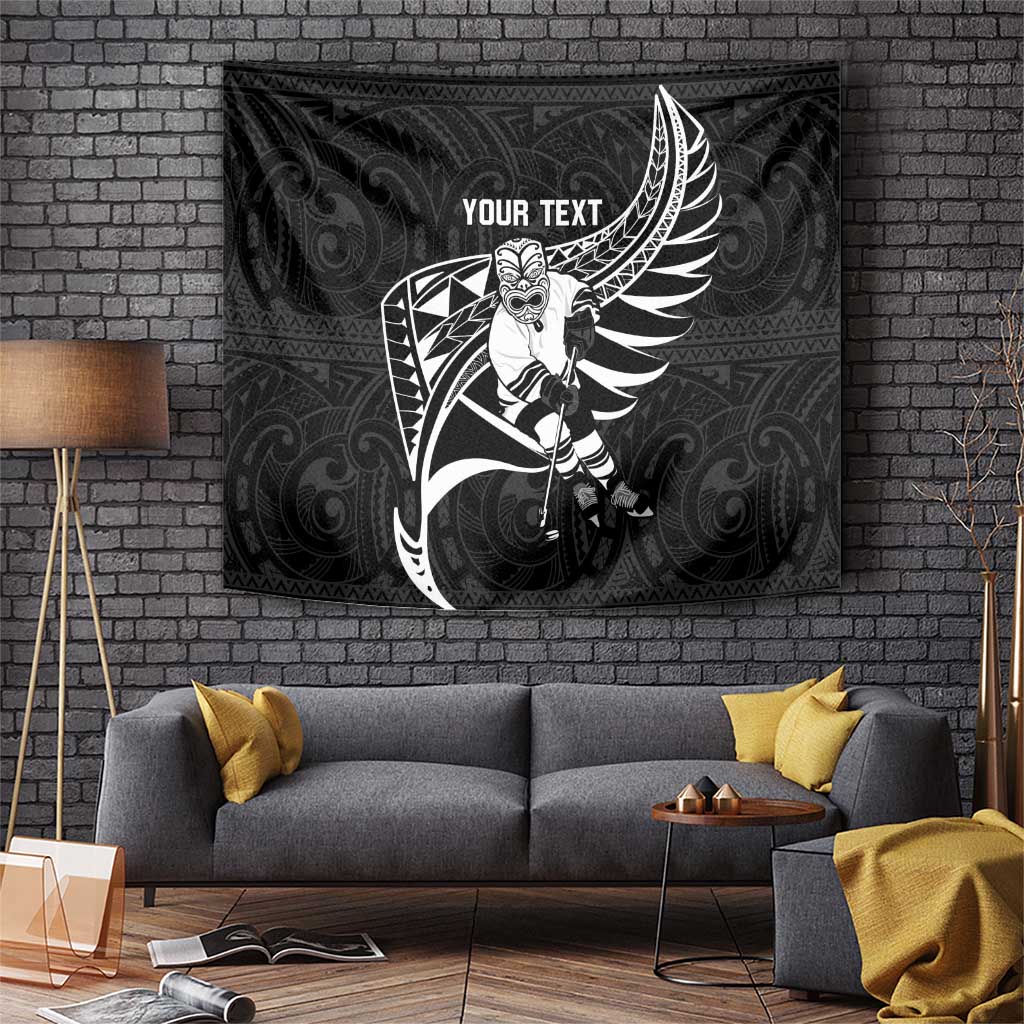 Custom Aotearoa Ice Hockey Tapestry NZ Tiki Mascot - Maori Pattern - Vibe Hoodie Shop