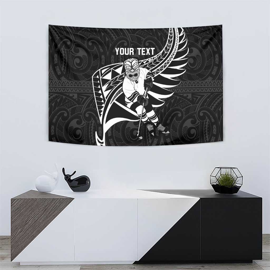 Custom Aotearoa Ice Hockey Tapestry NZ Tiki Mascot - Maori Pattern - Vibe Hoodie Shop