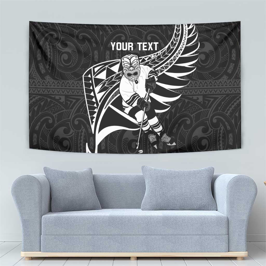 Custom Aotearoa Ice Hockey Tapestry NZ Tiki Mascot - Maori Pattern - Vibe Hoodie Shop