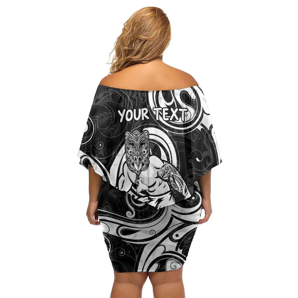 Personalised New Zealand Surfing Family Matching Off Shoulder Short Dress and Hawaiian Shirt Aotearoa Maori Tiki Haka