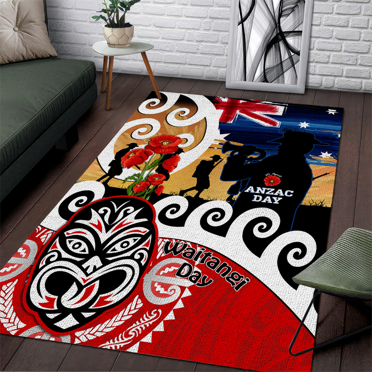 New Zealand Waitangi And ANZAC Day Area Rug Aotearoa Maori Tiki With Last Post - Vibe Hoodie Shop