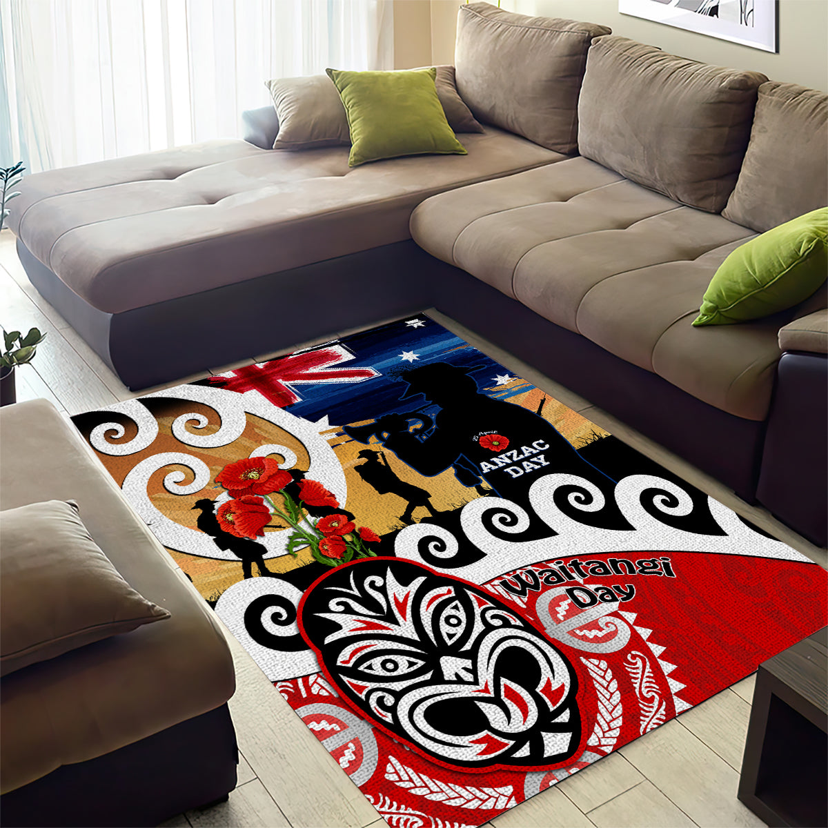 New Zealand Waitangi And ANZAC Day Area Rug Aotearoa Maori Tiki With Last Post - Vibe Hoodie Shop