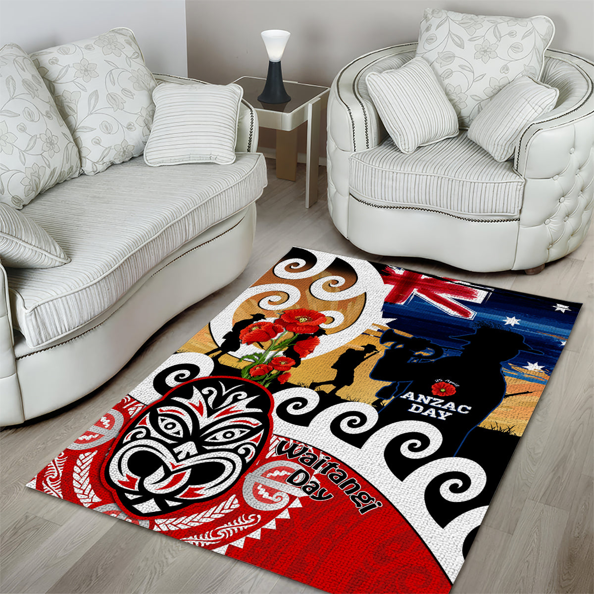 New Zealand Waitangi And ANZAC Day Area Rug Aotearoa Maori Tiki With Last Post - Vibe Hoodie Shop