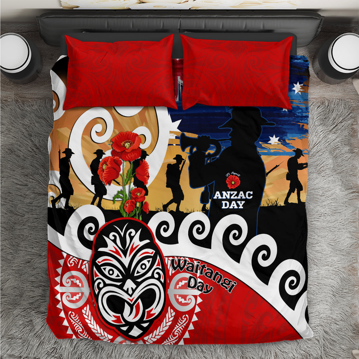 New Zealand Waitangi And ANZAC Day Bedding Set Aotearoa Maori Tiki With Last Post - Vibe Hoodie Shop