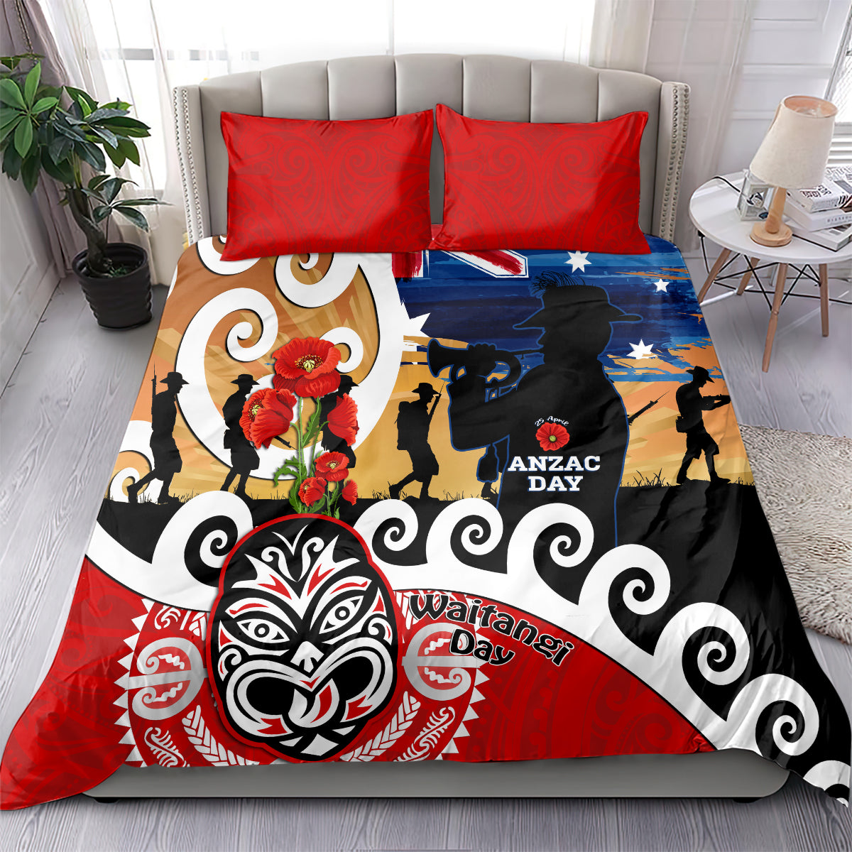 New Zealand Waitangi And ANZAC Day Bedding Set Aotearoa Maori Tiki With Last Post - Vibe Hoodie Shop
