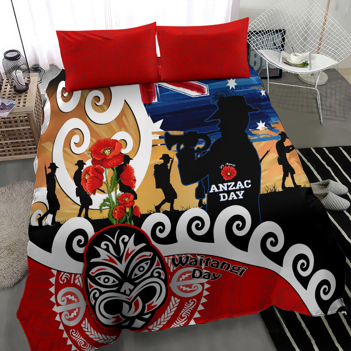 New Zealand Waitangi And ANZAC Day Bedding Set Aotearoa Maori Tiki With Last Post - Vibe Hoodie Shop