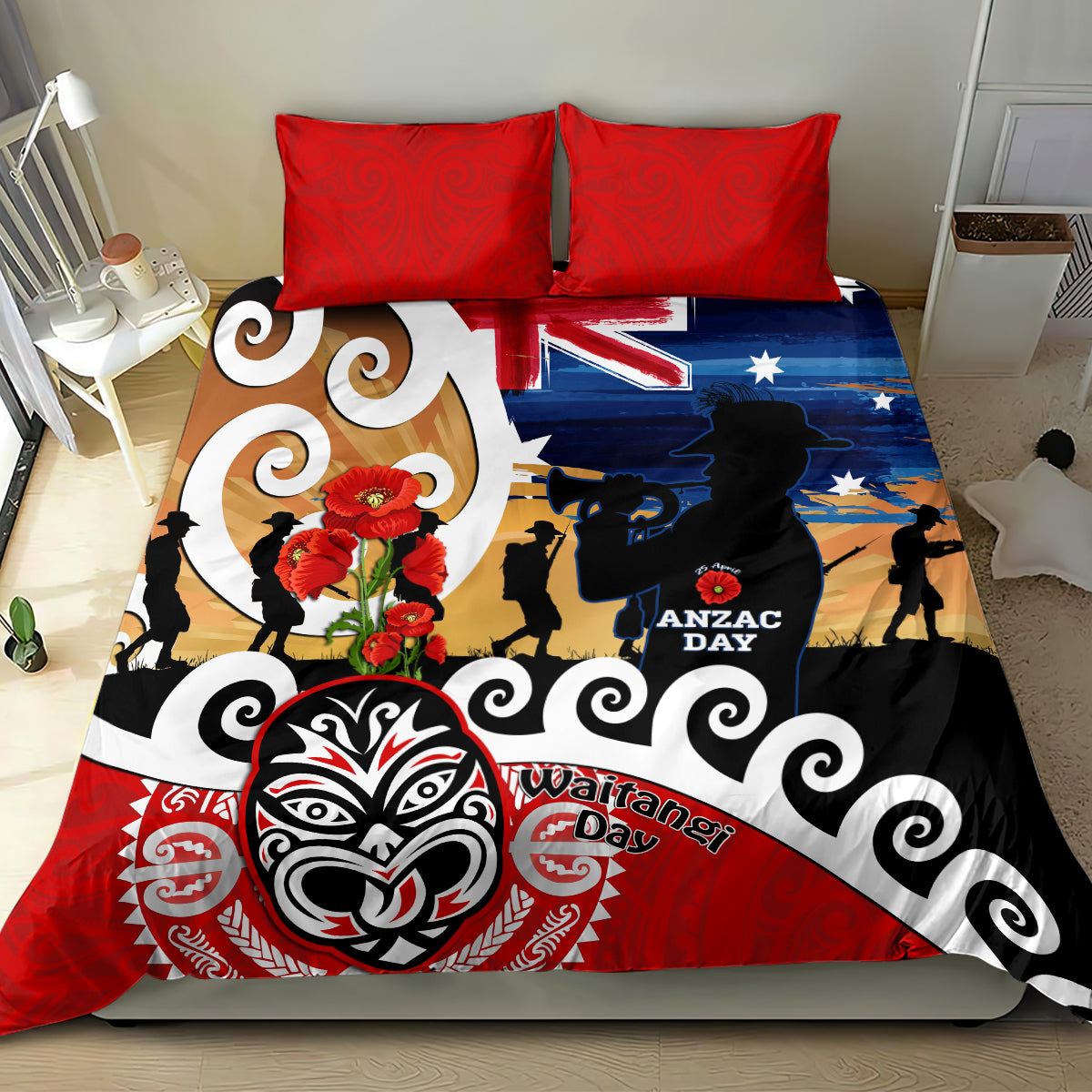 New Zealand Waitangi And ANZAC Day Bedding Set Aotearoa Maori Tiki With Last Post - Vibe Hoodie Shop