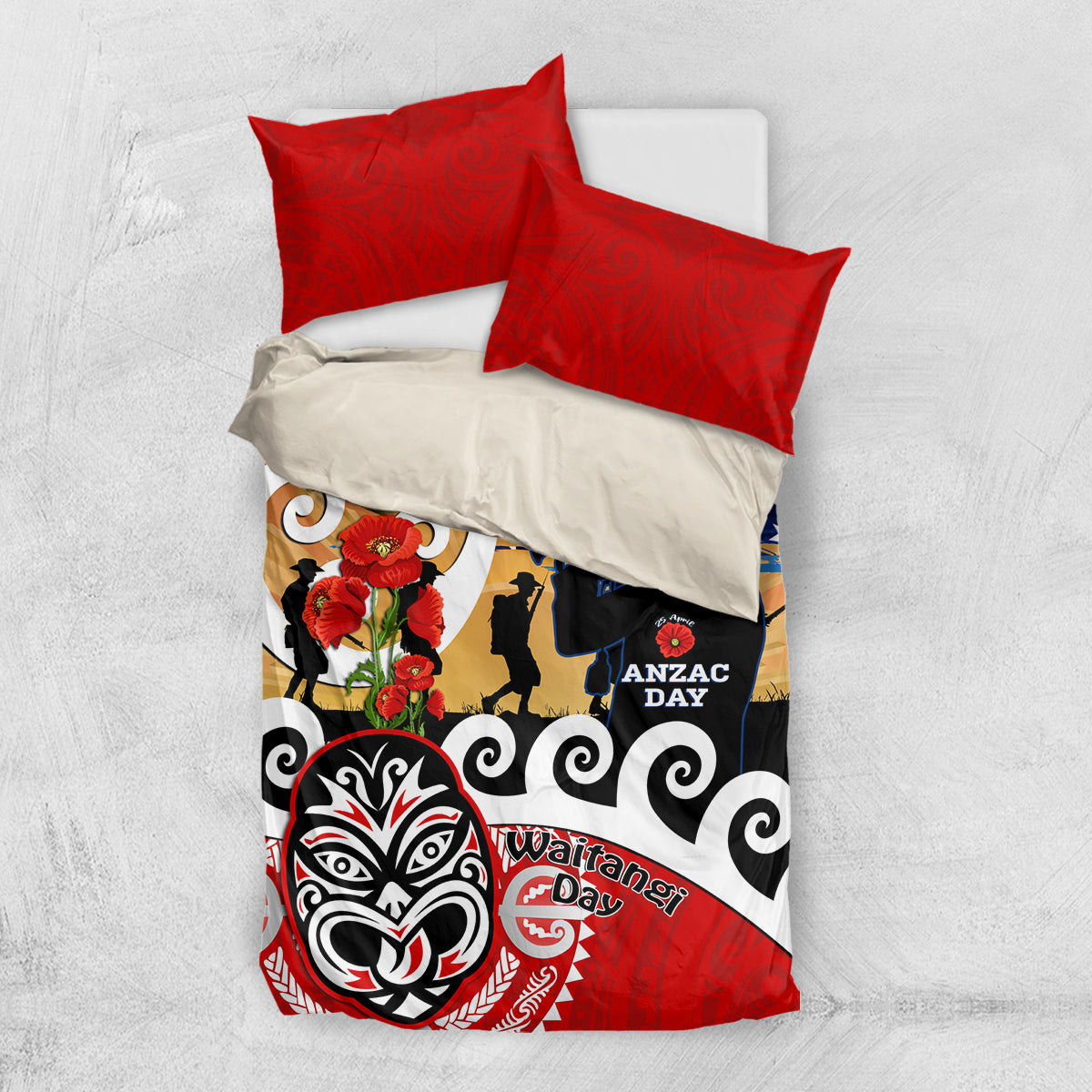 New Zealand Waitangi And ANZAC Day Bedding Set Aotearoa Maori Tiki With Last Post - Vibe Hoodie Shop