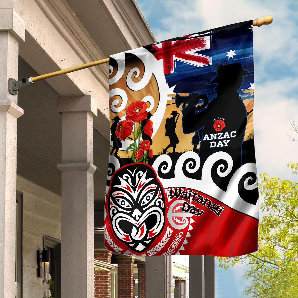 New Zealand Waitangi And ANZAC Day Garden Flag Aotearoa Maori Tiki With Last Post - Vibe Hoodie Shop