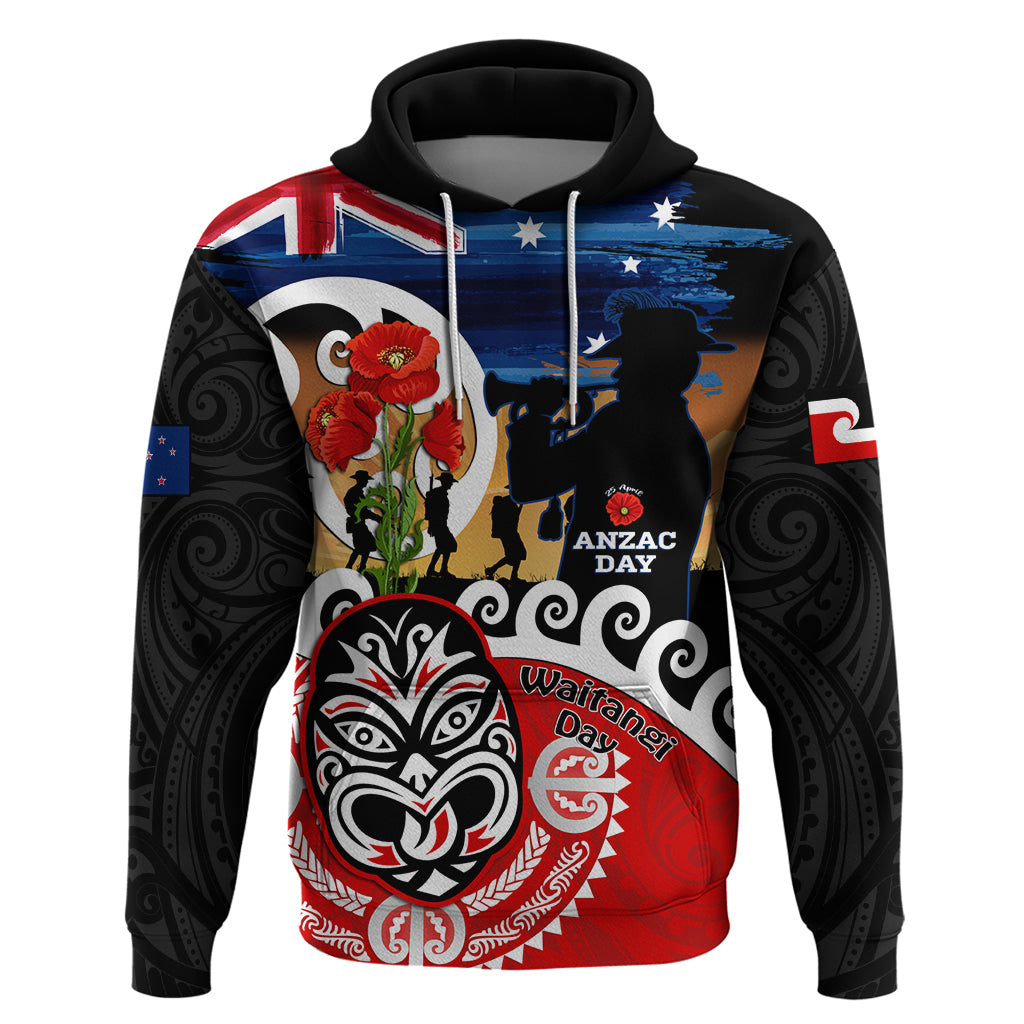 New Zealand Waitangi And ANZAC Day Hoodie Aotearoa Maori Tiki With Last Post - Vibe Hoodie Shop