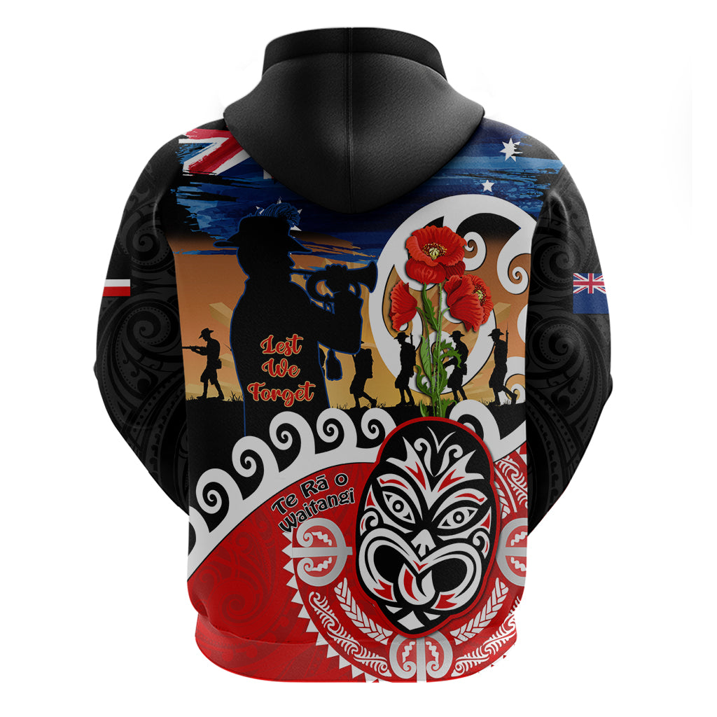 New Zealand Waitangi And ANZAC Day Hoodie Aotearoa Maori Tiki With Last Post - Vibe Hoodie Shop