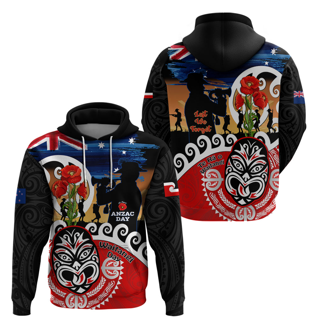 New Zealand Waitangi And ANZAC Day Hoodie Aotearoa Maori Tiki With Last Post - Vibe Hoodie Shop