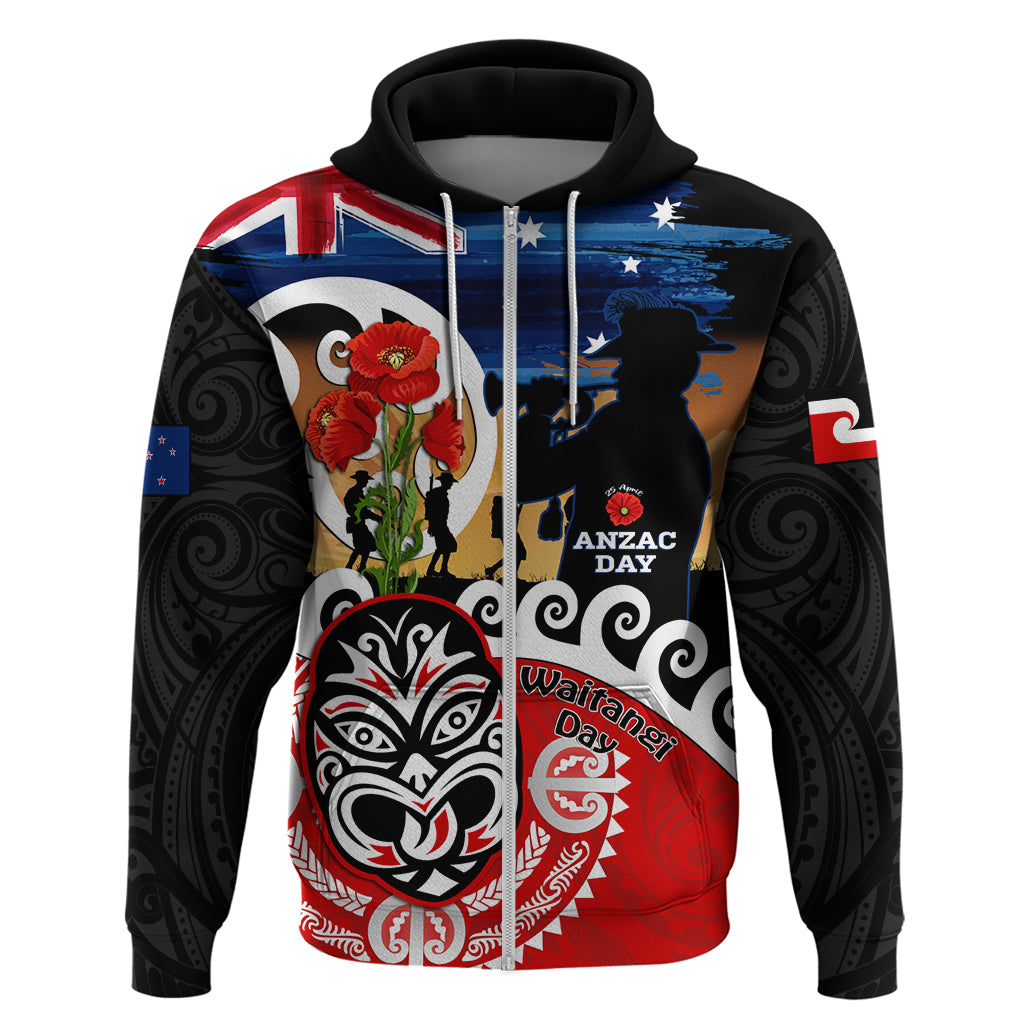 New Zealand Waitangi And ANZAC Day Hoodie Aotearoa Maori Tiki With Last Post - Vibe Hoodie Shop