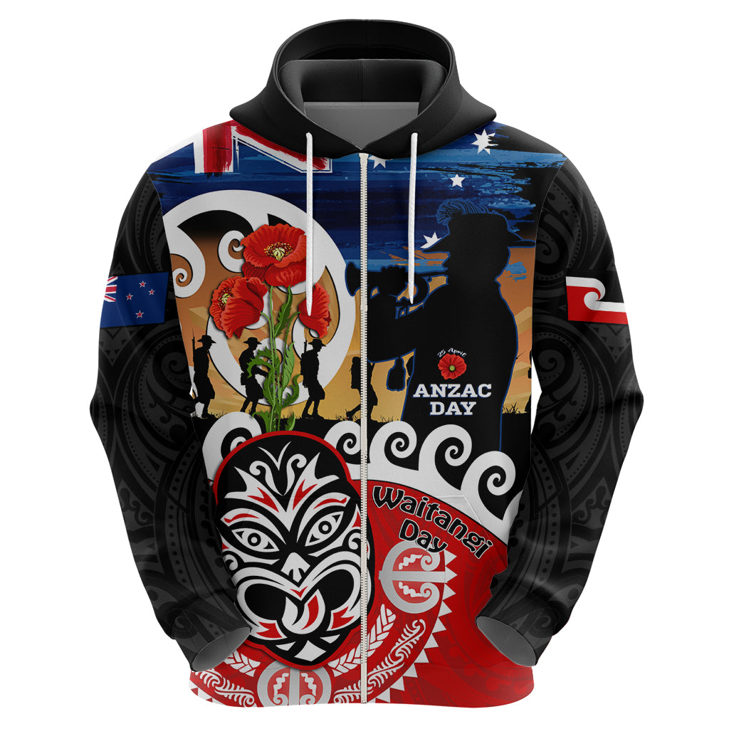 New Zealand Waitangi And ANZAC Day Hoodie Aotearoa Maori Tiki With Last Post - Vibe Hoodie Shop