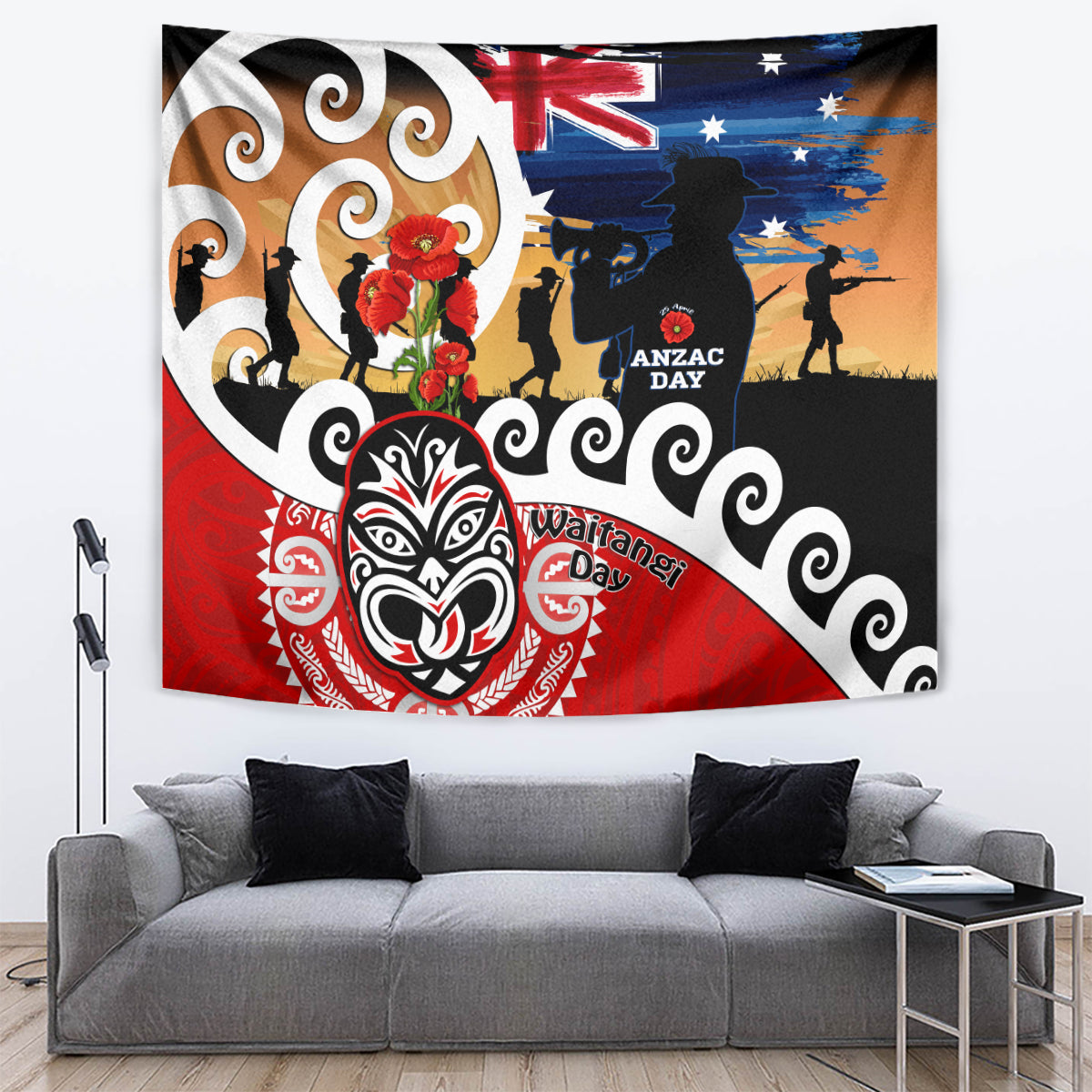 New Zealand Waitangi And ANZAC Day Tapestry Aotearoa Maori Tiki With Last Post - Vibe Hoodie Shop