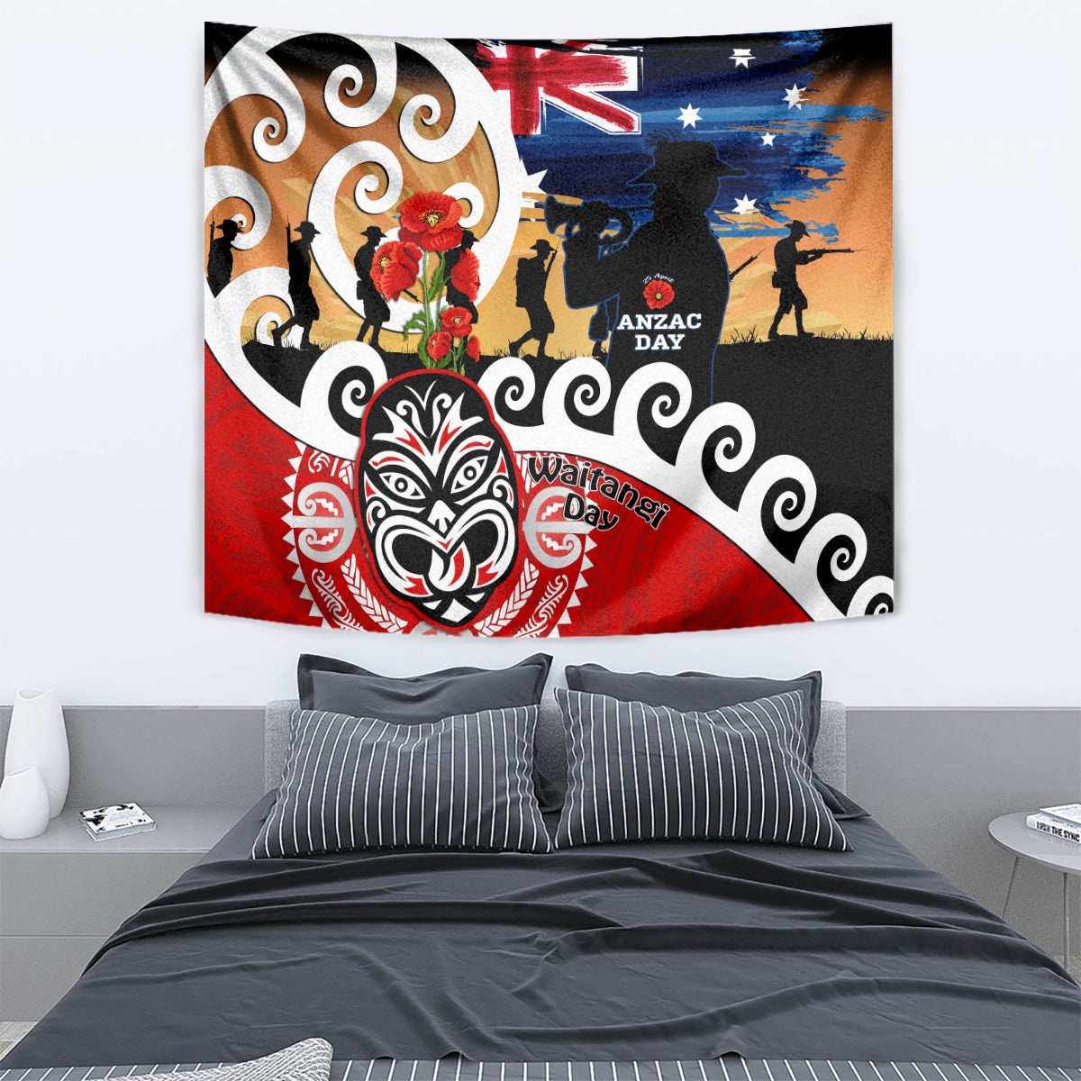 New Zealand Waitangi And ANZAC Day Tapestry Aotearoa Maori Tiki With Last Post - Vibe Hoodie Shop