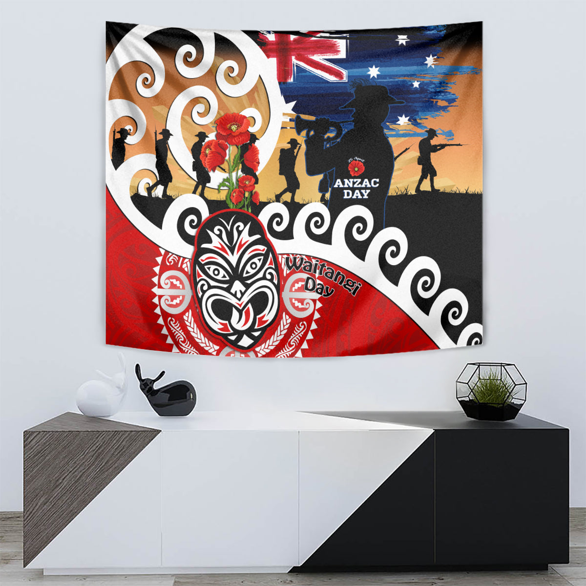 New Zealand Waitangi And ANZAC Day Tapestry Aotearoa Maori Tiki With Last Post - Vibe Hoodie Shop