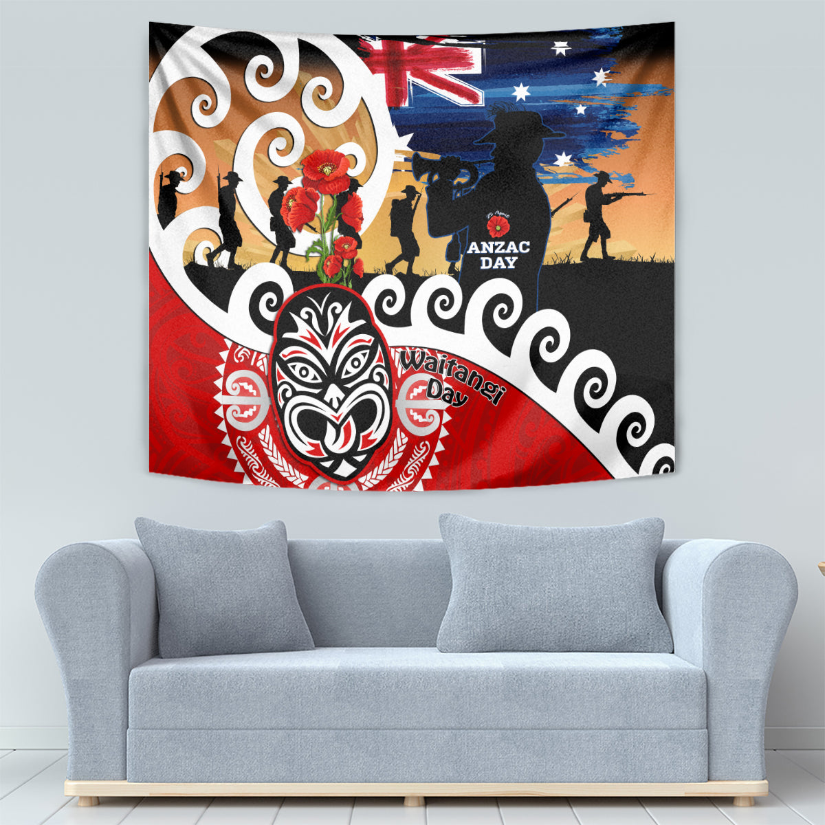 New Zealand Waitangi And ANZAC Day Tapestry Aotearoa Maori Tiki With Last Post - Vibe Hoodie Shop