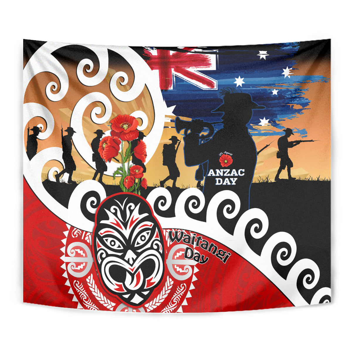 New Zealand Waitangi And ANZAC Day Tapestry Aotearoa Maori Tiki With Last Post - Vibe Hoodie Shop