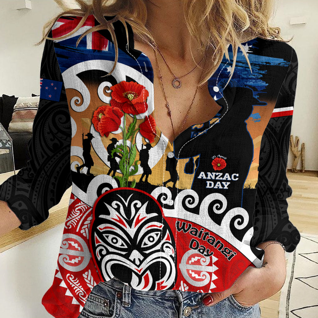 New Zealand Waitangi And ANZAC Day Women Casual Shirt Aotearoa Maori Tiki With Last Post - Vibe Hoodie Shop