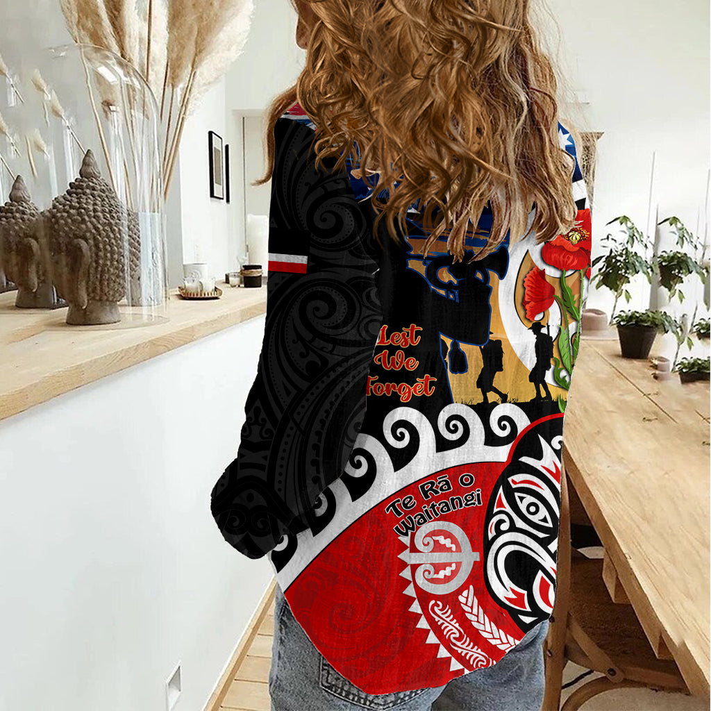 New Zealand Waitangi And ANZAC Day Women Casual Shirt Aotearoa Maori Tiki With Last Post - Vibe Hoodie Shop