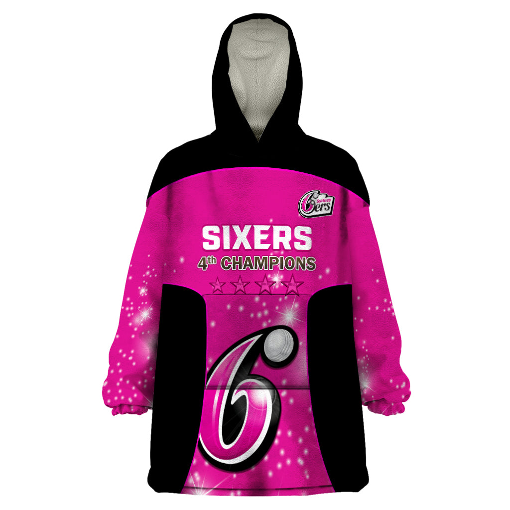 Personalised BBL Sydney Sixers Wearable Blanket Hoodie 4th Champions 2024 New History - Vibe Hoodie Shop