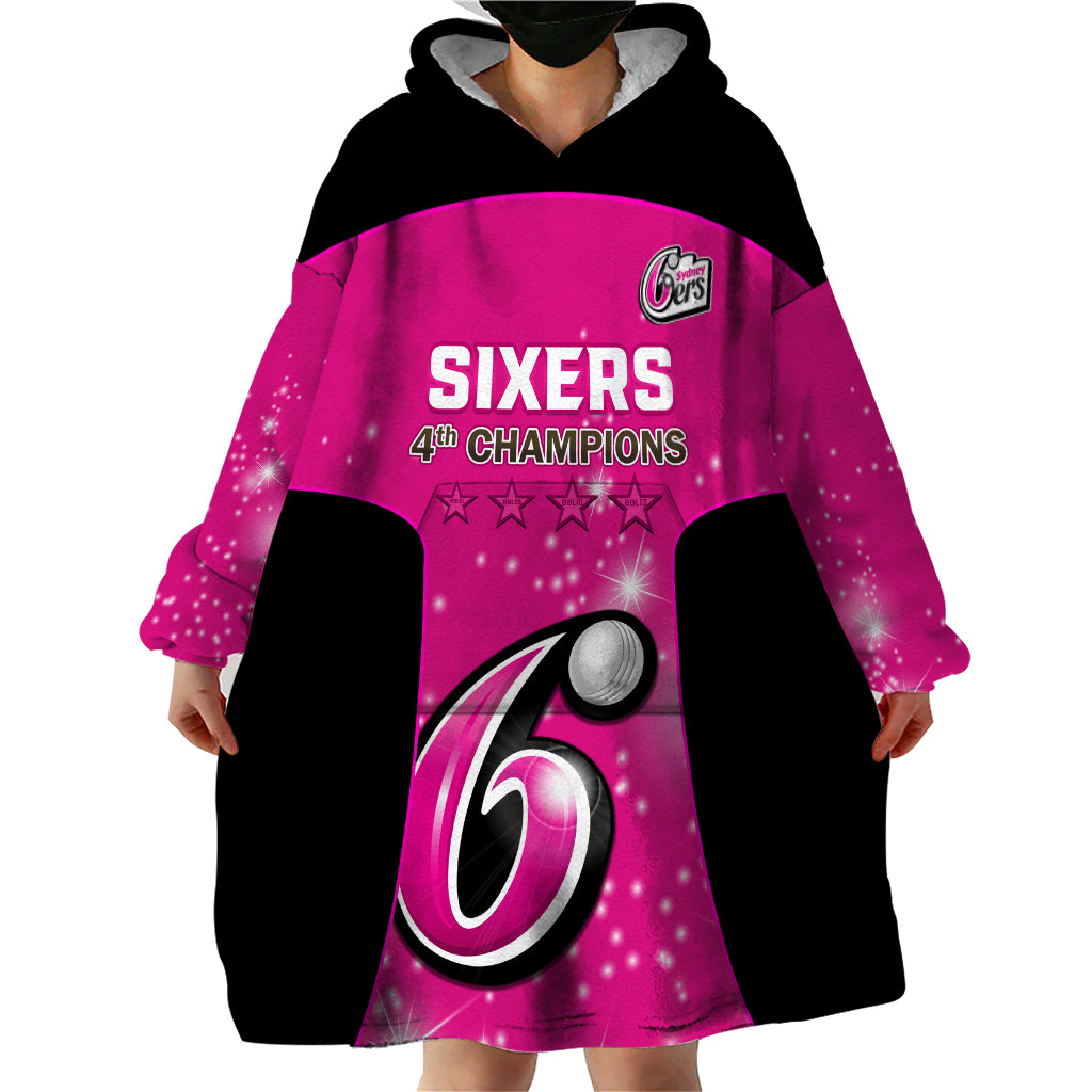 Personalised BBL Sydney Sixers Wearable Blanket Hoodie 4th Champions 2024 New History - Vibe Hoodie Shop