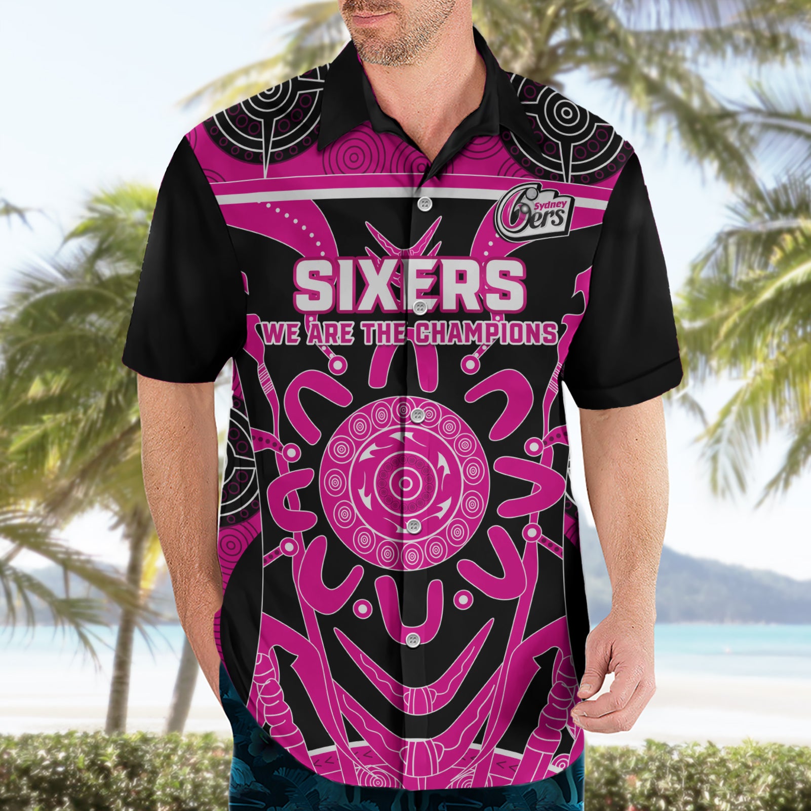 Custom Sydney Sixers Hawaiian Shirt We Are The Champions Aboriginal Art - Vibe Hoodie Shop