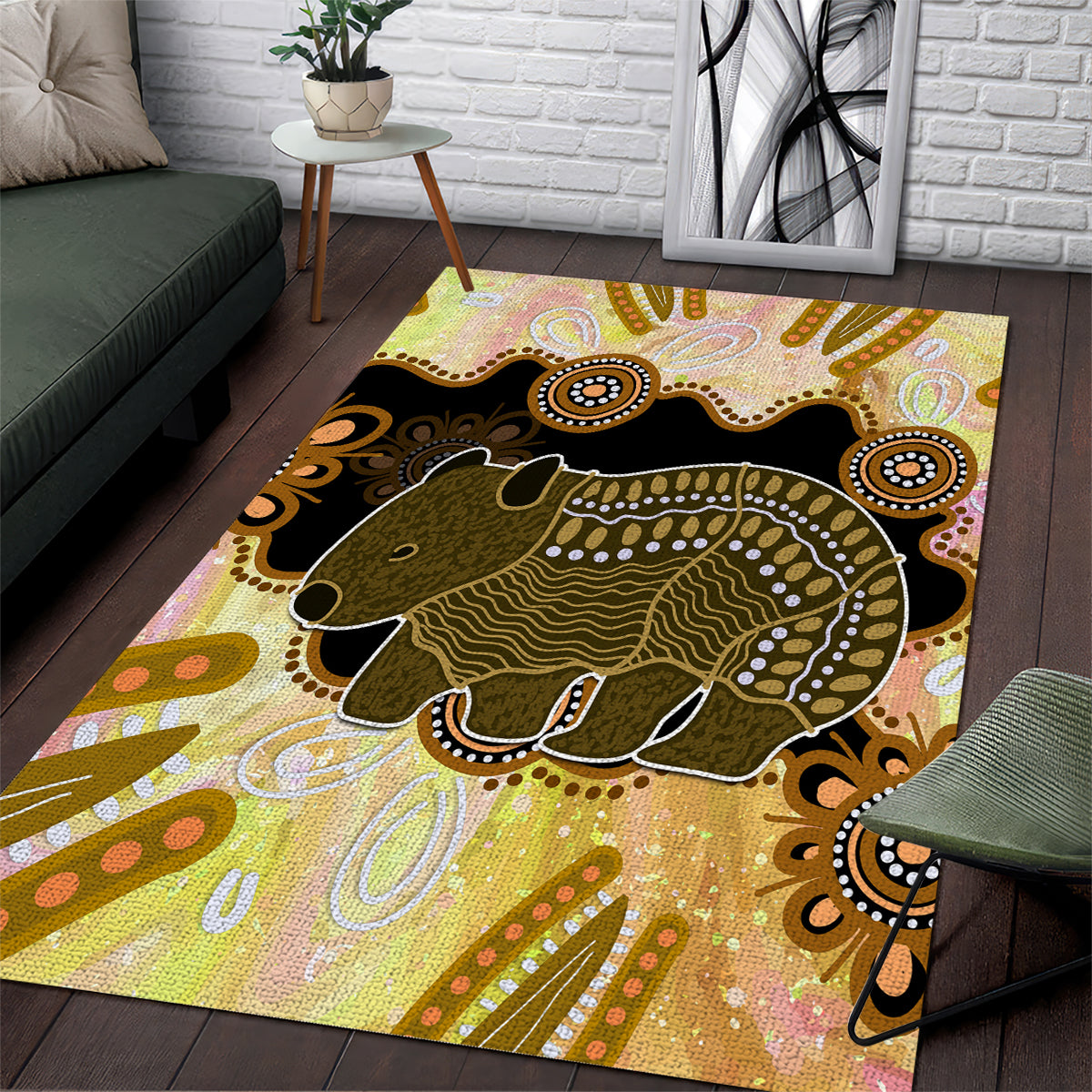 Australia Opal Wombat Area Rug Aussie Aboriginal Art - Vibe Hoodie Shop