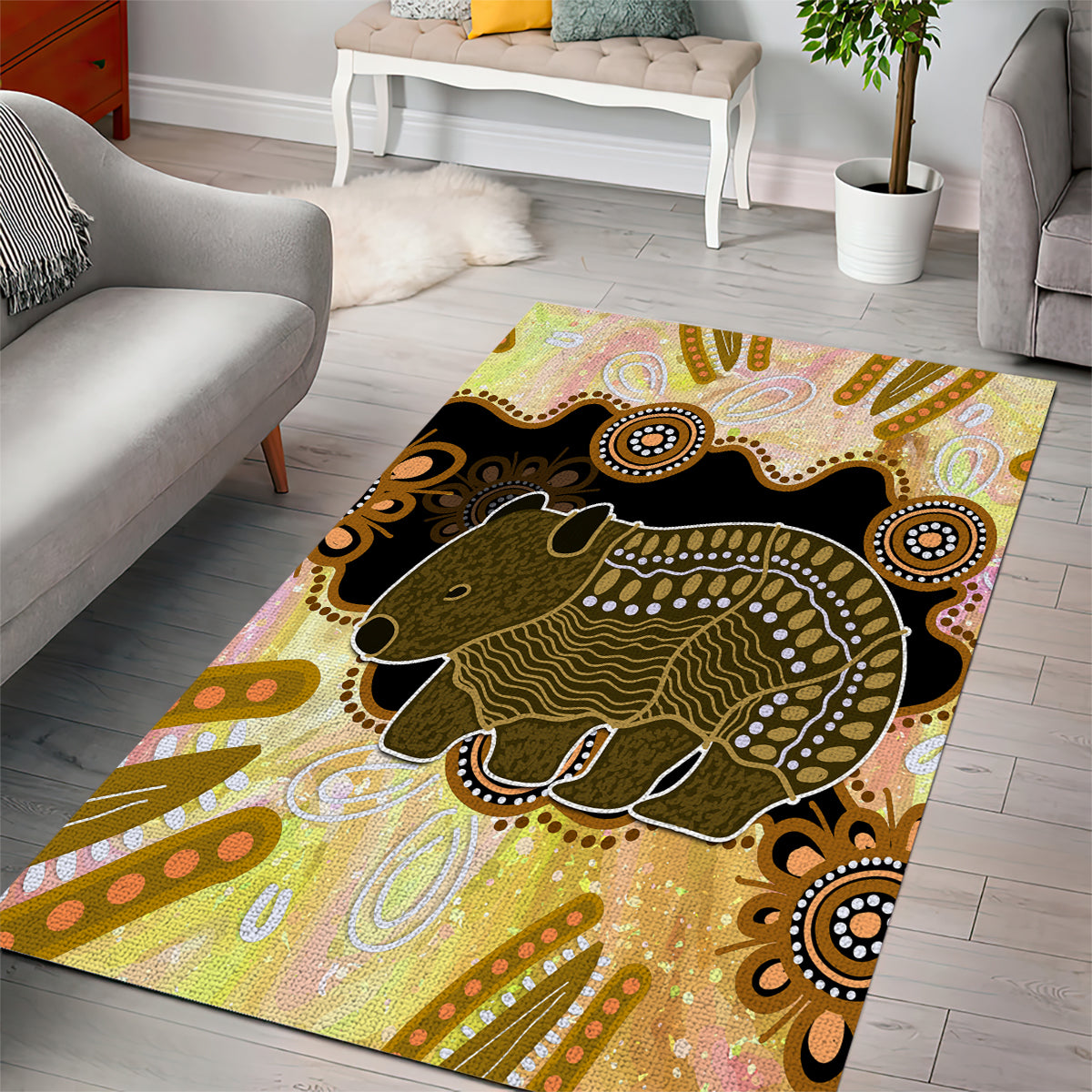 Australia Opal Wombat Area Rug Aussie Aboriginal Art - Vibe Hoodie Shop