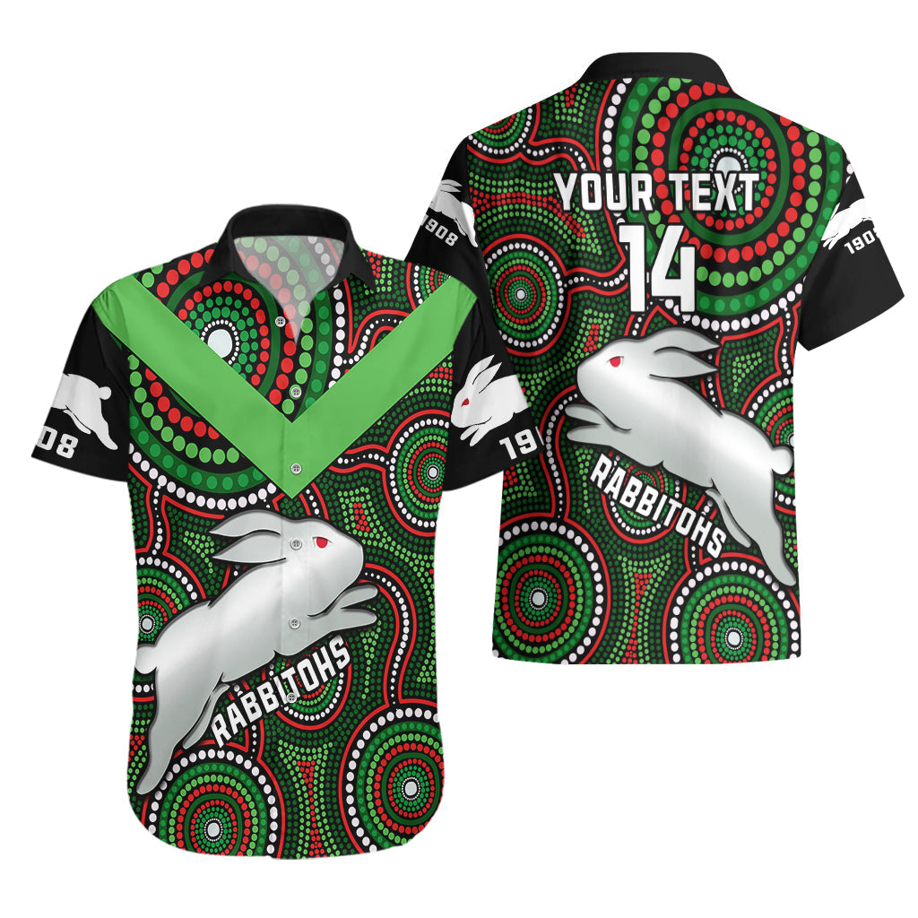 Personalised Rabbitohs Rugby Hawaiian Shirt Souths 1908 Indigenous Art - Vibe Hoodie Shop