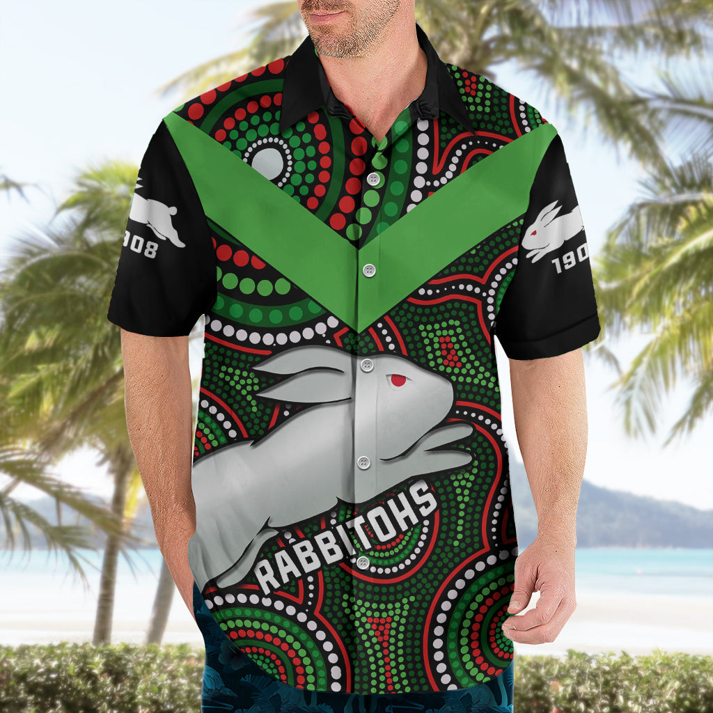 Personalised Rabbitohs Rugby Hawaiian Shirt Souths 1908 Indigenous Art - Vibe Hoodie Shop