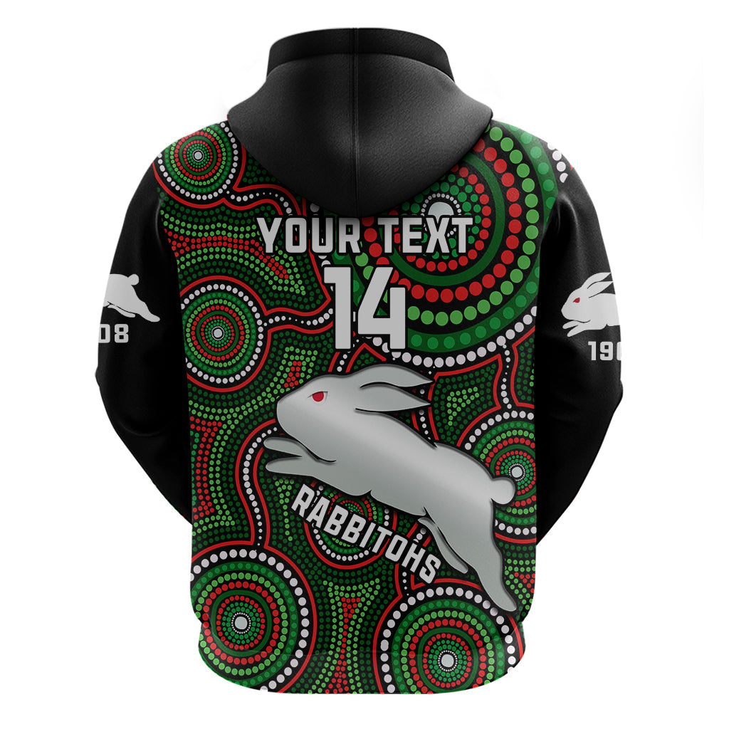 Personalised Rabbitohs Rugby Hoodie Souths 1908 Indigenous Art - Vibe Hoodie Shop