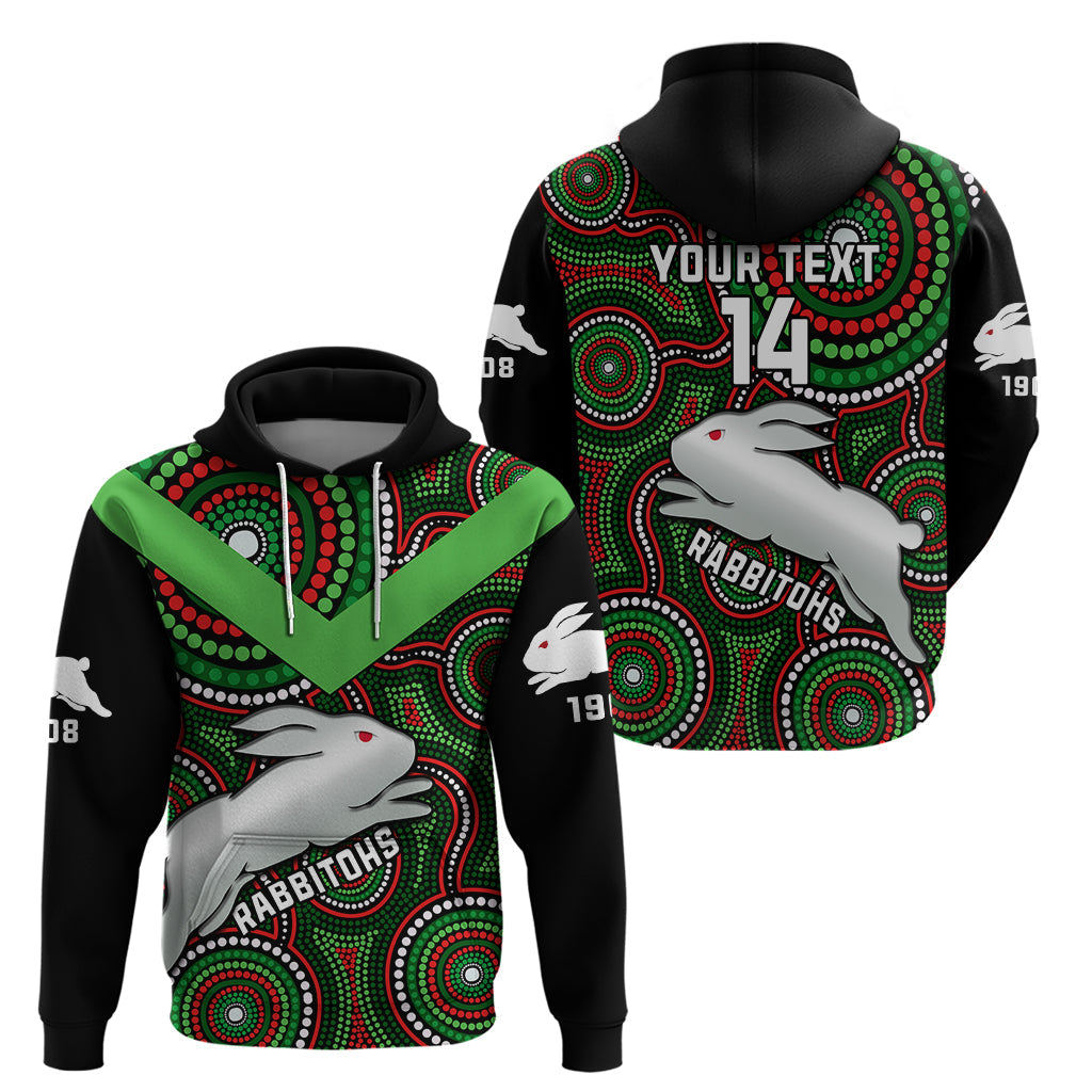 Personalised Rabbitohs Rugby Hoodie Souths 1908 Indigenous Art - Vibe Hoodie Shop