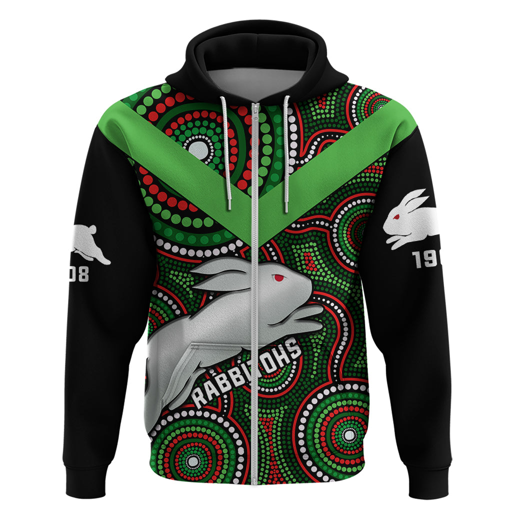 Personalised Rabbitohs Rugby Hoodie Souths 1908 Indigenous Art - Vibe Hoodie Shop