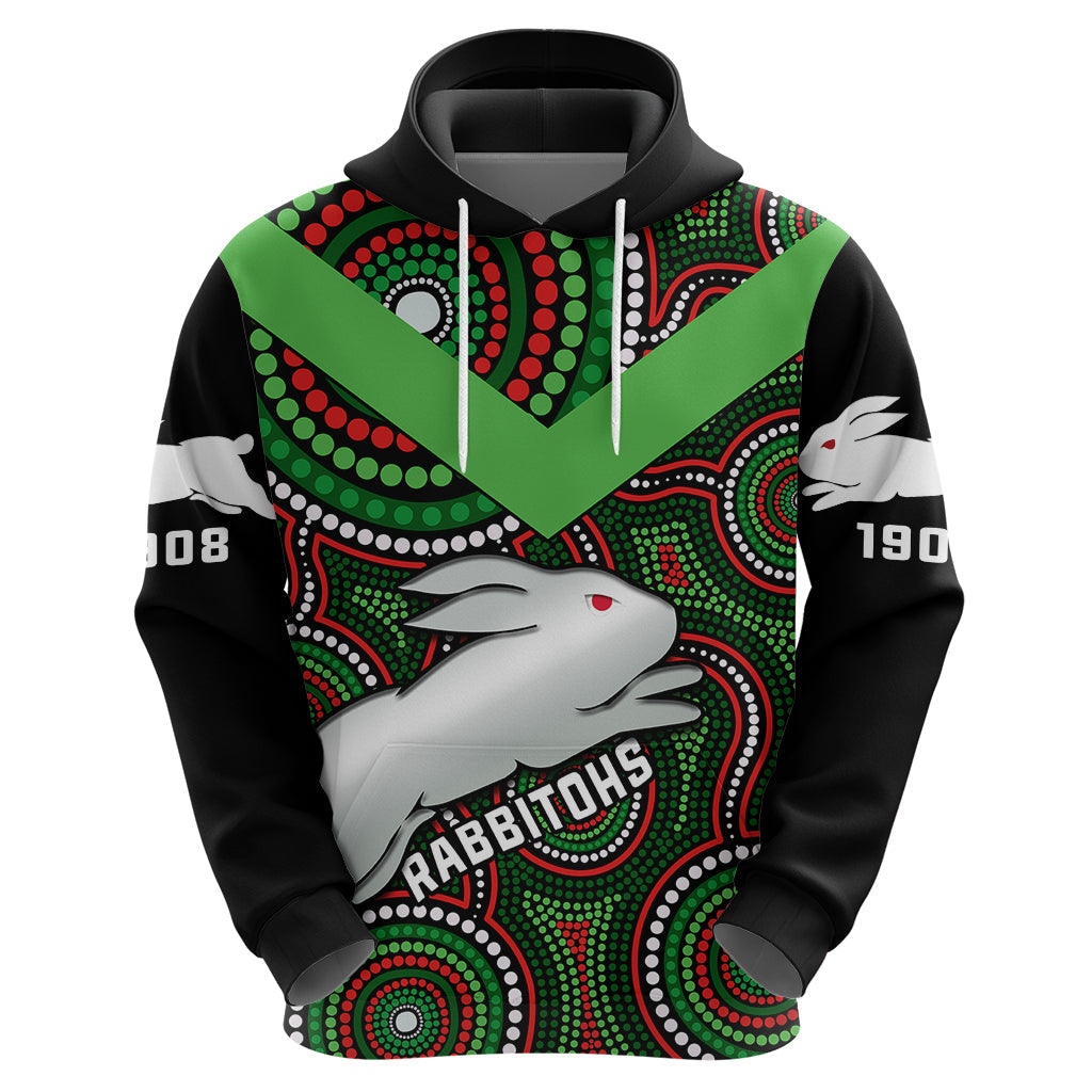 Personalised Rabbitohs Rugby Hoodie Souths 1908 Indigenous Art - Vibe Hoodie Shop