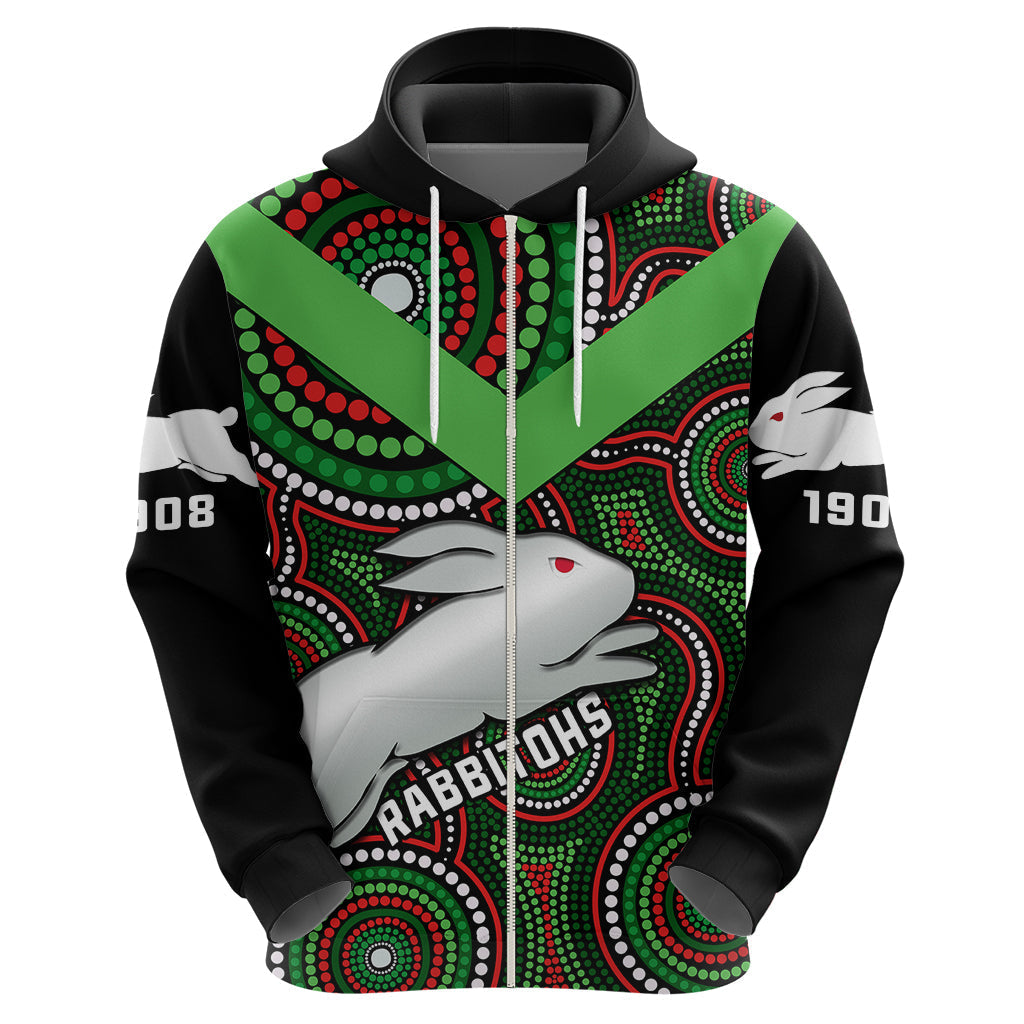 Personalised Rabbitohs Rugby Hoodie Souths 1908 Indigenous Art - Vibe Hoodie Shop