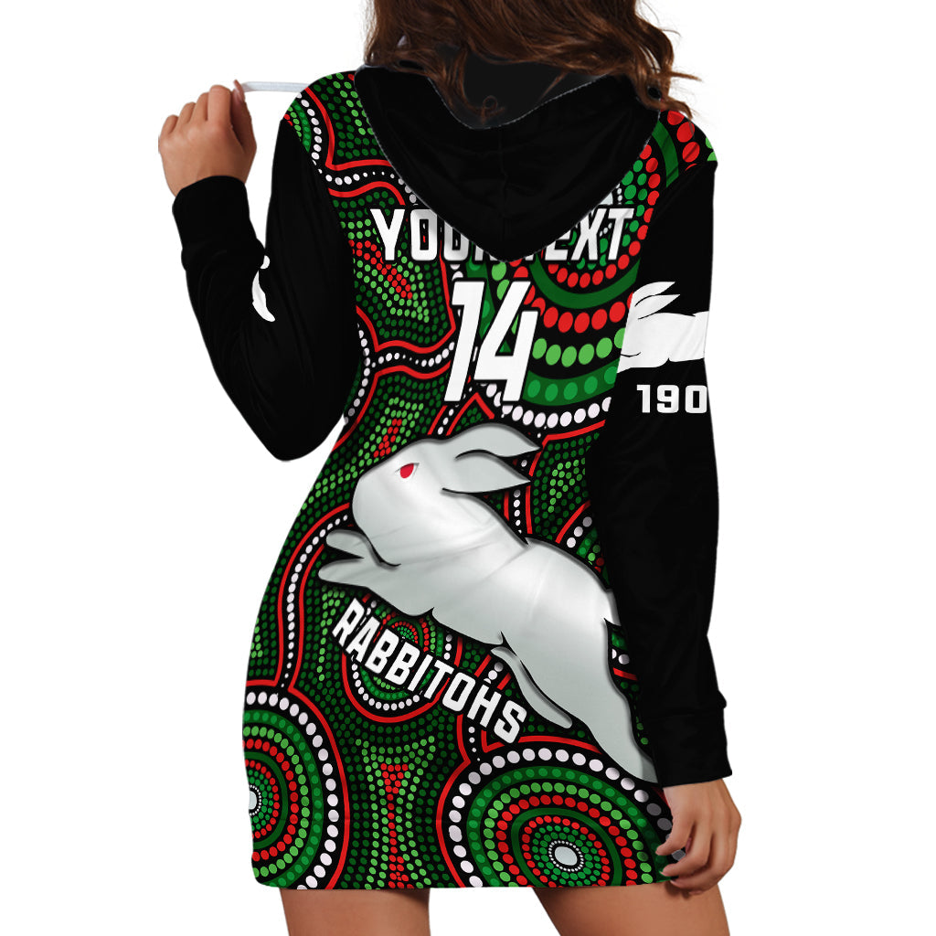 Personalised Rabbitohs Rugby Hoodie Dress Souths 1908 Indigenous Art - Vibe Hoodie Shop