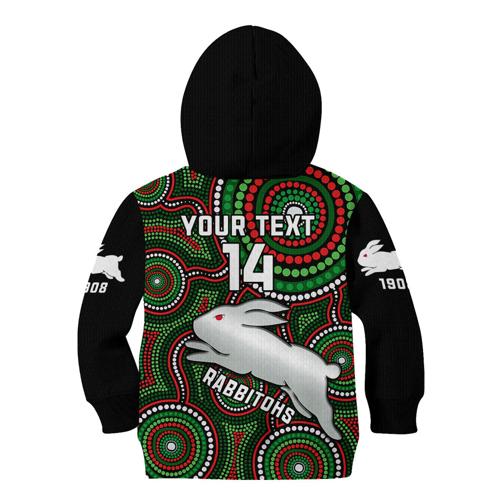 Personalised Rabbitohs Rugby Kid Hoodie Souths 1908 Indigenous Art - Vibe Hoodie Shop