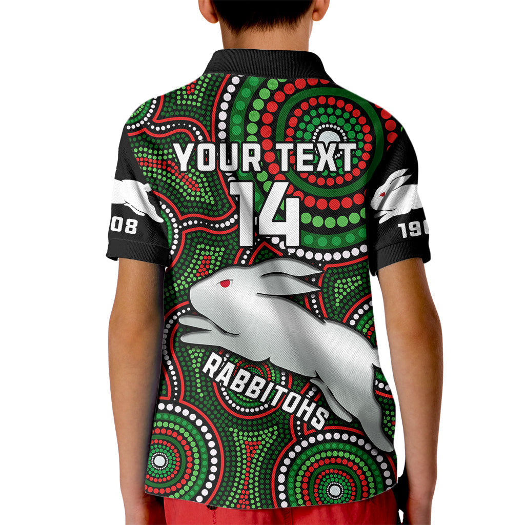 Personalised Rabbitohs Rugby Kid Polo Shirt Souths 1908 Indigenous Art - Vibe Hoodie Shop