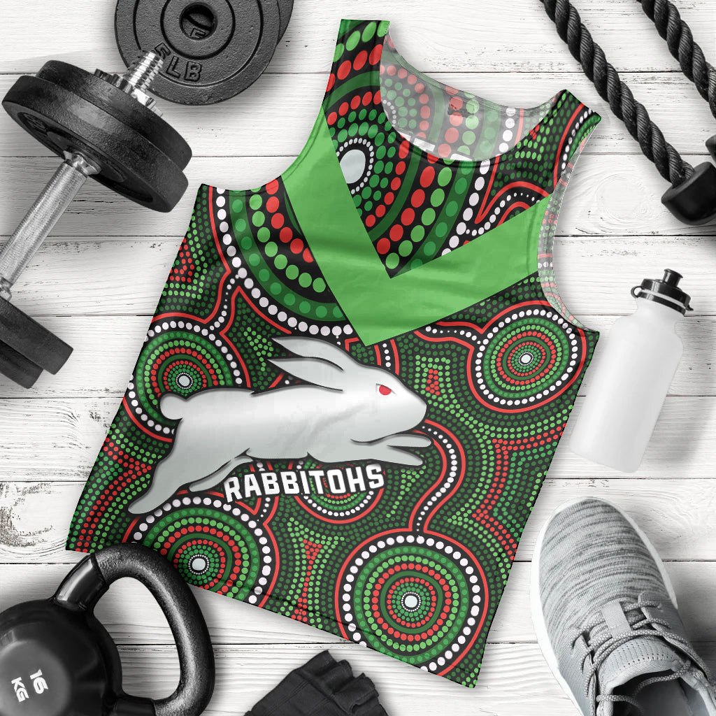 Personalised Rabbitohs Rugby Men Tank Top Souths 1908 Indigenous Art - Vibe Hoodie Shop