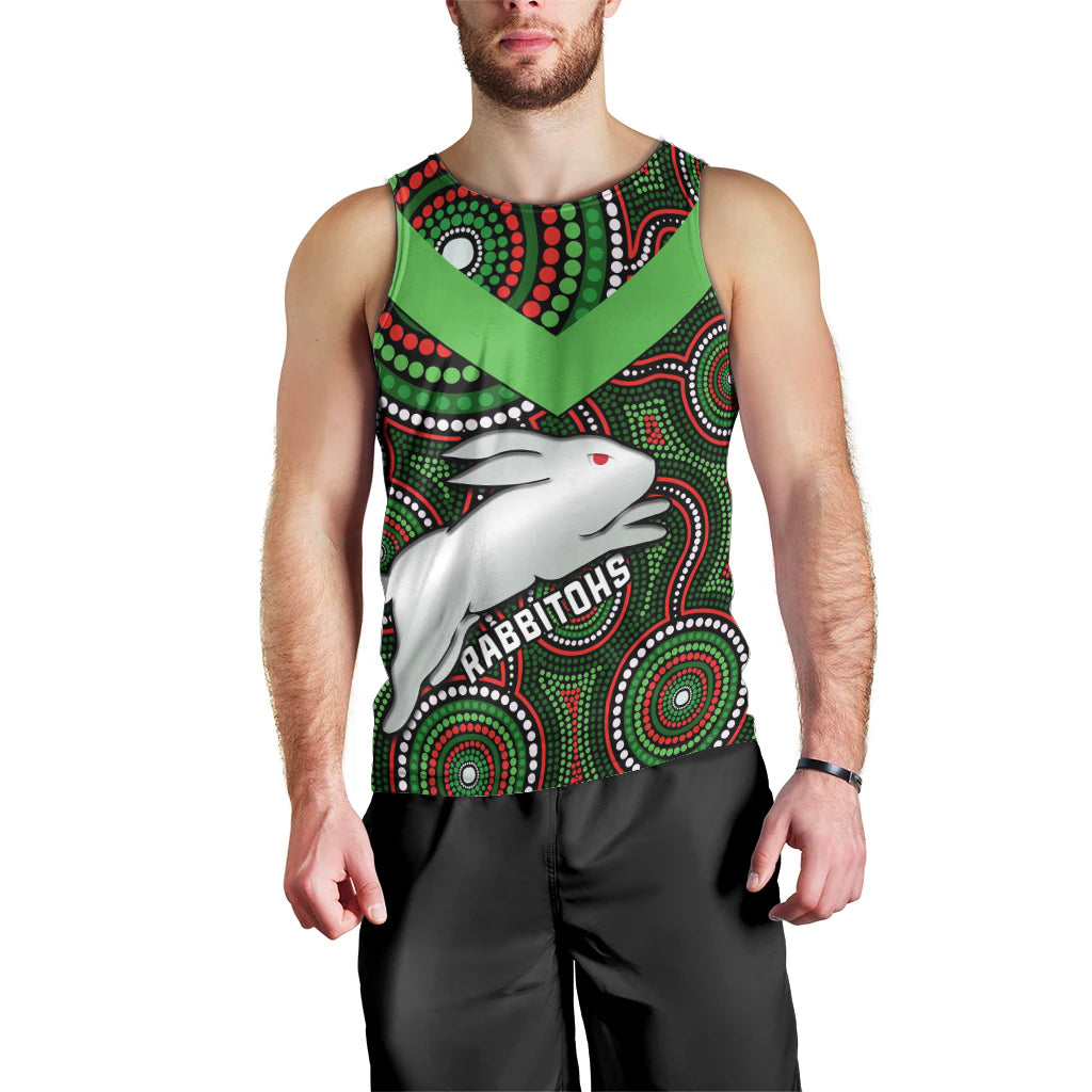 Personalised Rabbitohs Rugby Men Tank Top Souths 1908 Indigenous Art - Vibe Hoodie Shop