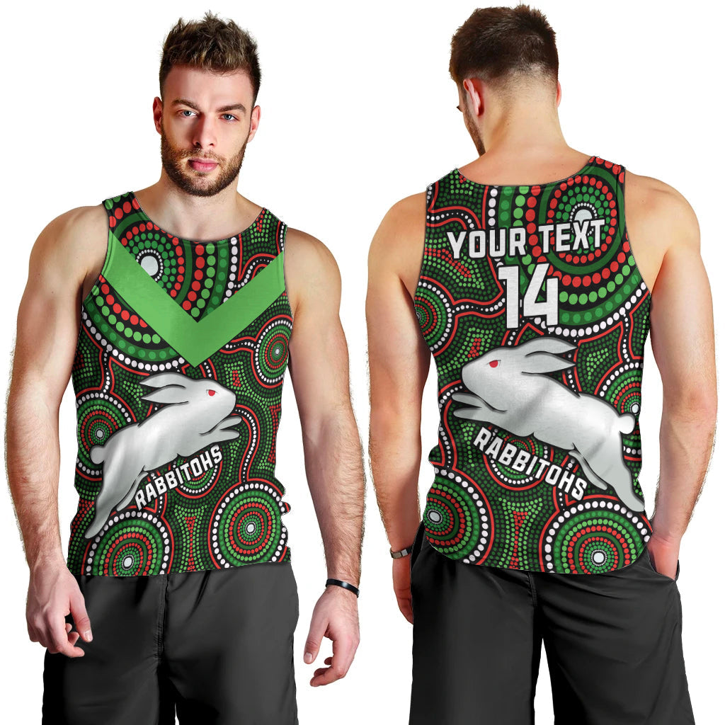 Personalised Rabbitohs Rugby Men Tank Top Souths 1908 Indigenous Art - Vibe Hoodie Shop