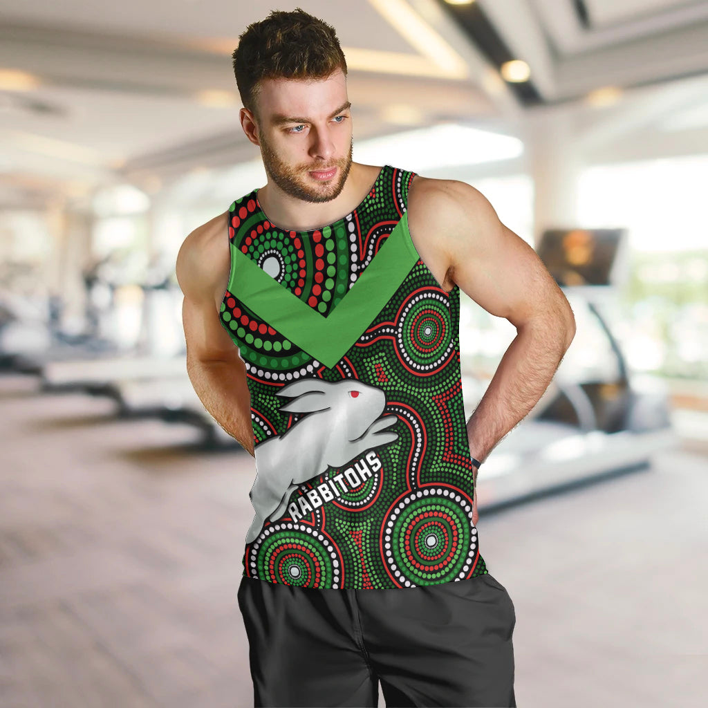 Personalised Rabbitohs Rugby Men Tank Top Souths 1908 Indigenous Art - Vibe Hoodie Shop