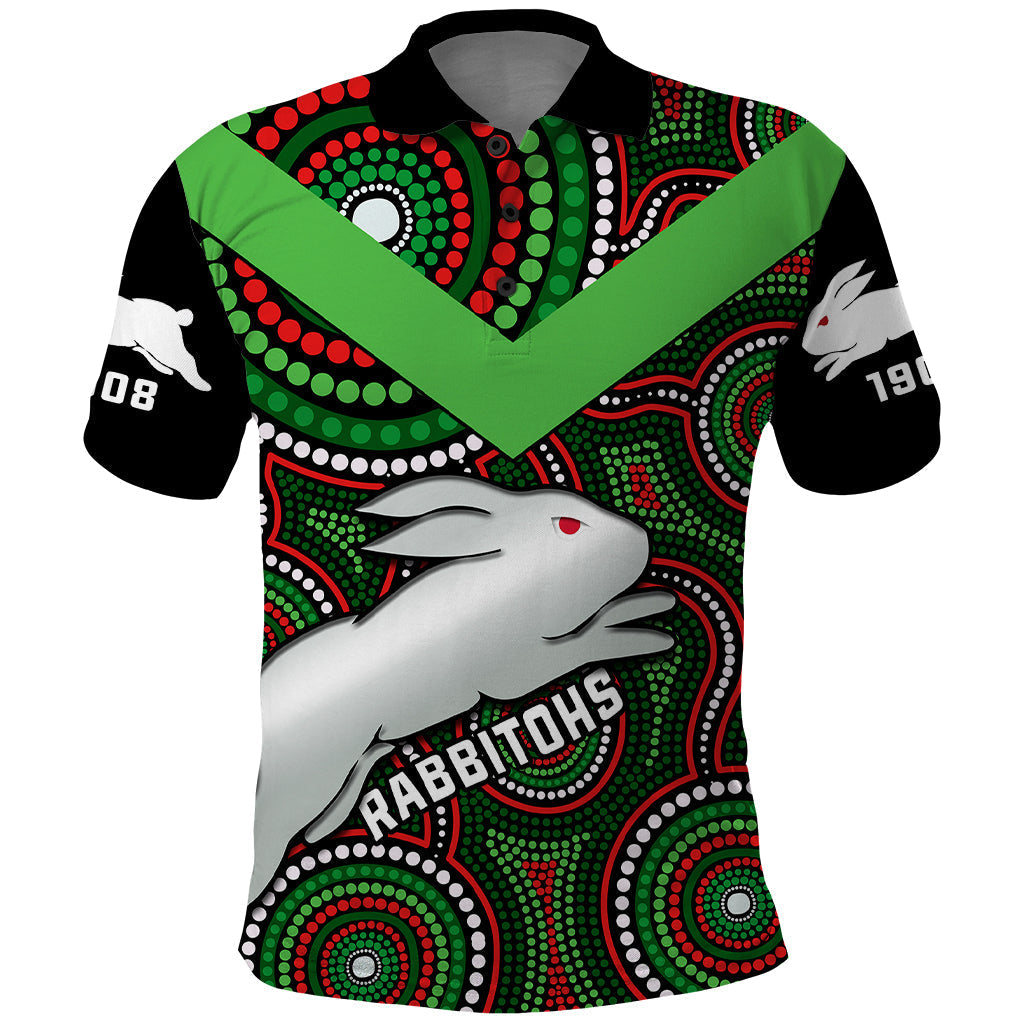 Personalised Rabbitohs Rugby Polo Shirt Souths 1908 Indigenous Art - Vibe Hoodie Shop