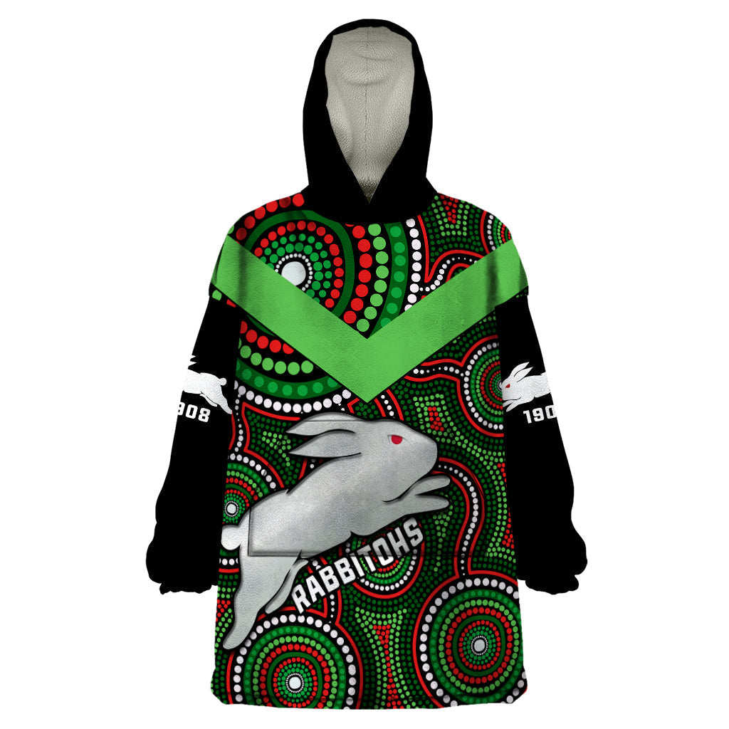 Personalised Rabbitohs Rugby Wearable Blanket Hoodie Souths 1908 Indigenous Art - Vibe Hoodie Shop